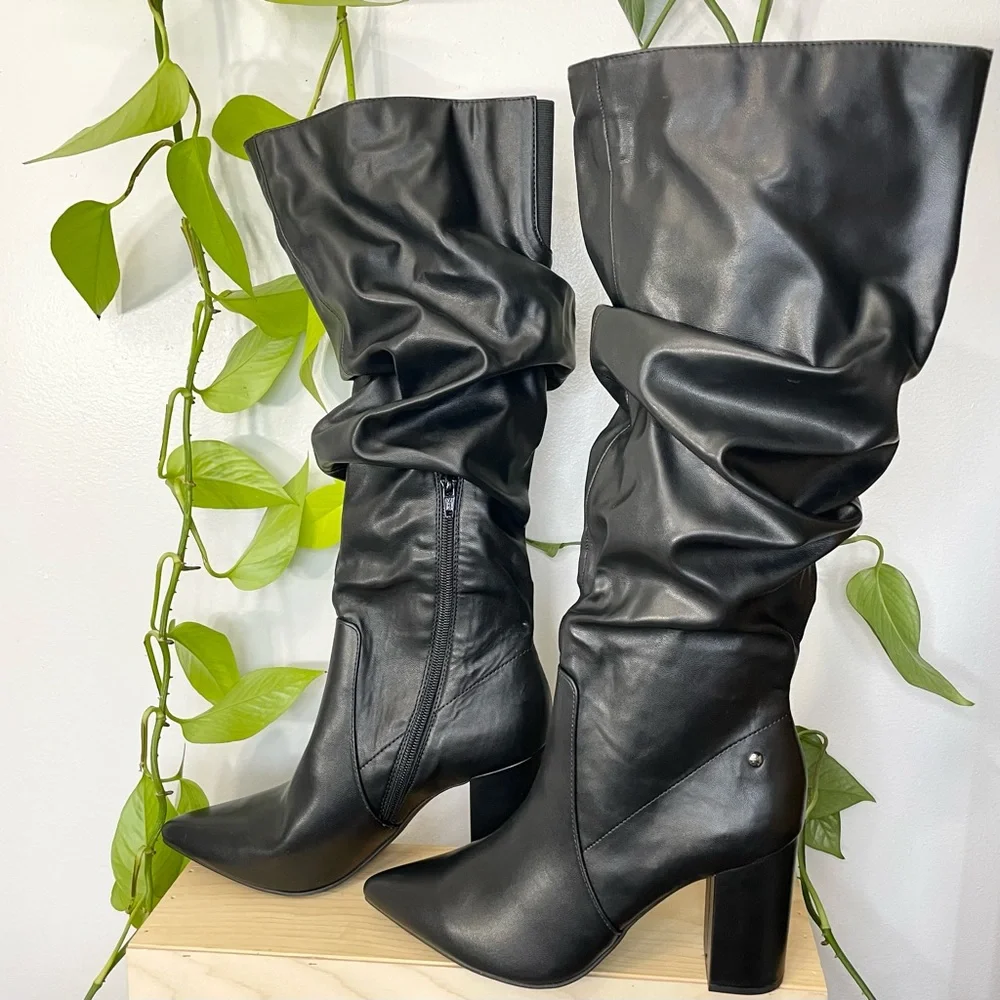 NWT 9.5 Simply Vera Vera knee high black w/ chunk heel faux leather boots - Picture 7 of 10